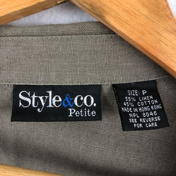 Style & Co Women's Size M/L** Petite Brown Linen Blend Button Front Jacket - Picture 8 of 9